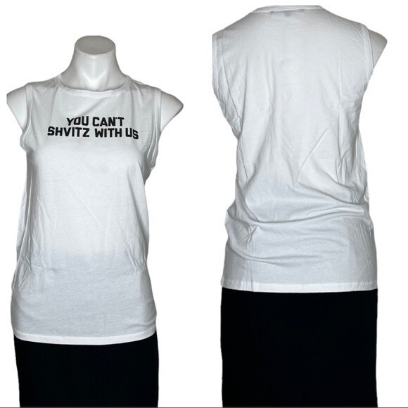 UNKOSHER MARKET You Can't Shvitz With Us White Tank Top Black Graphic Size XL - Picture 8 of 8